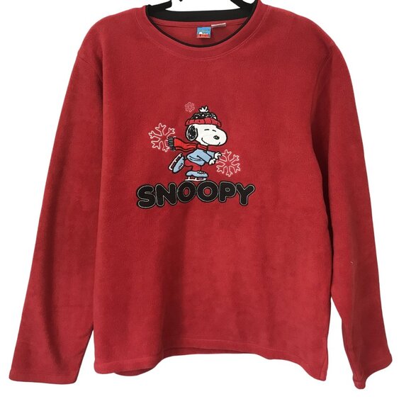 Peanuts Snoopy Skater Embroidered Red Fleece Pullover Sweatshirt XL Vintage Y2K - Picture 1 of 7
